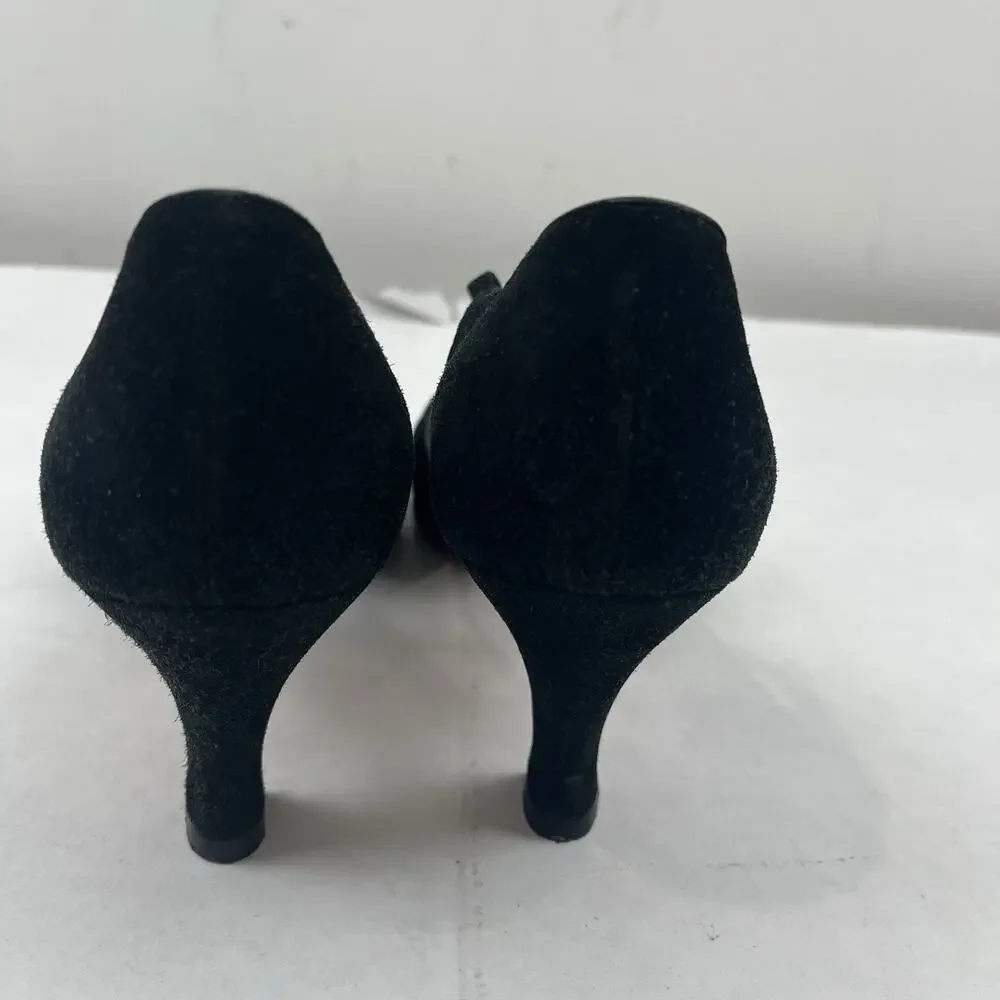 Vintage Salvatore Ferragamo Mary Jane Pumps 7.5 AA Black Suede Made Italy